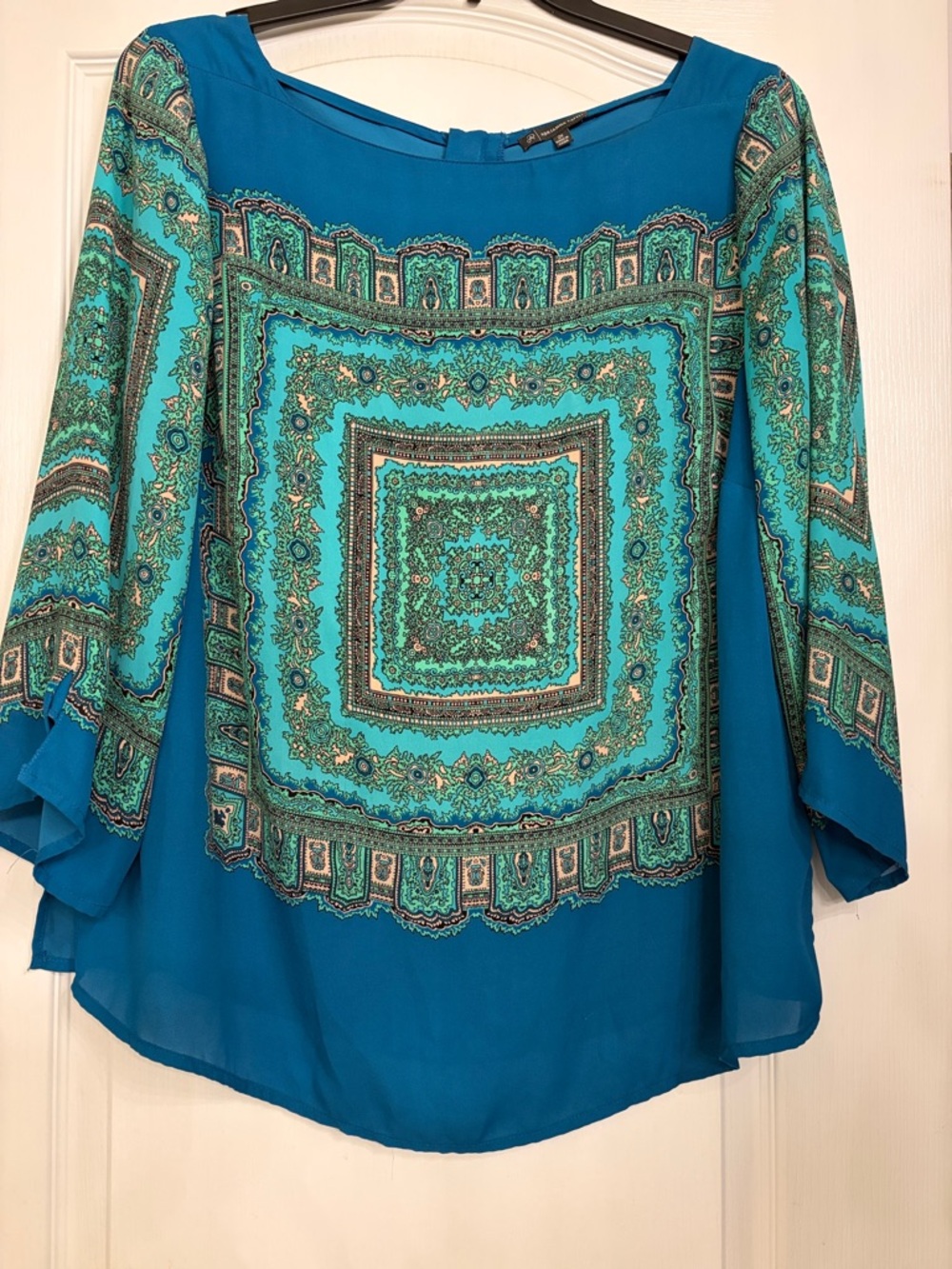 Adrianna Papell Teal & Turquoise Printed Peasant Tunic